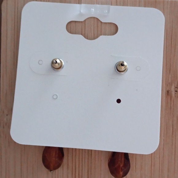 Gold Tone Amber Colored Dangle Earrings - Picture 2 of 7